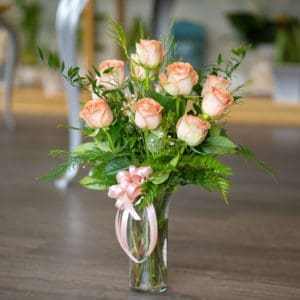 A Dozen Peach Roses
