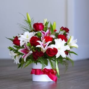 Red Roses and Lilies in a Hat Box